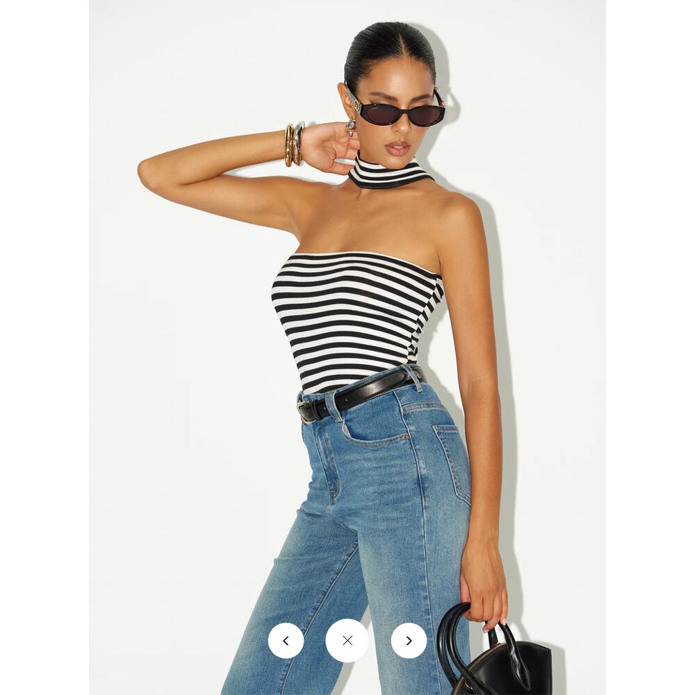 NWT Commense Striped Reversible Halter Neck Top Sz L